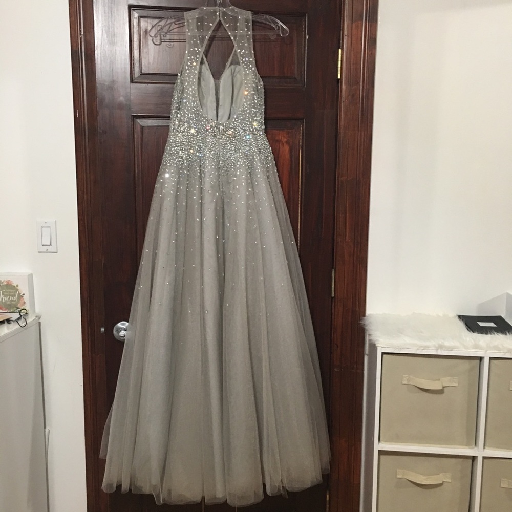 Silver Crystal Embellished Tulle Ball Gown - Picture 5 of 16